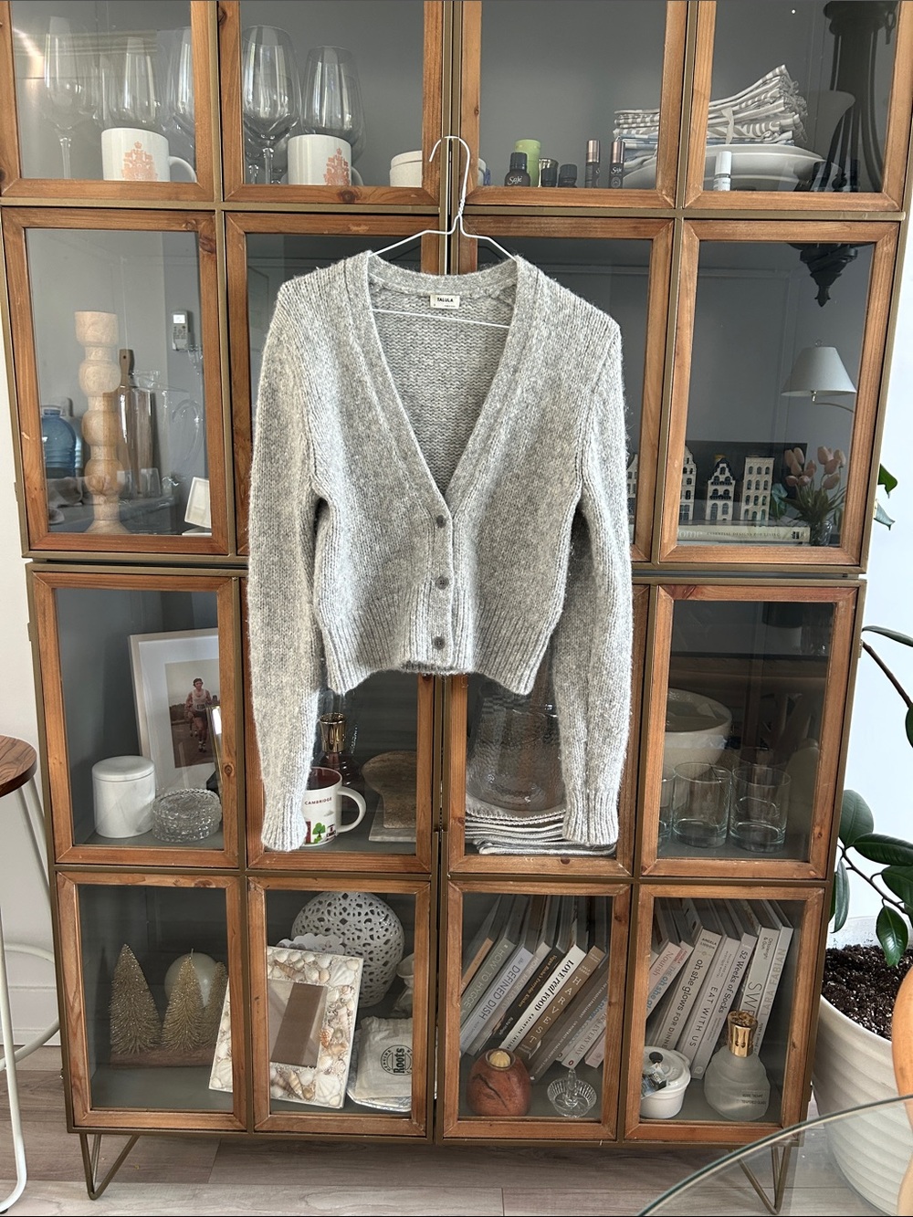 Aritzia Talula Alpaca Wool Gray V-Neck Button Cardigan Sweater